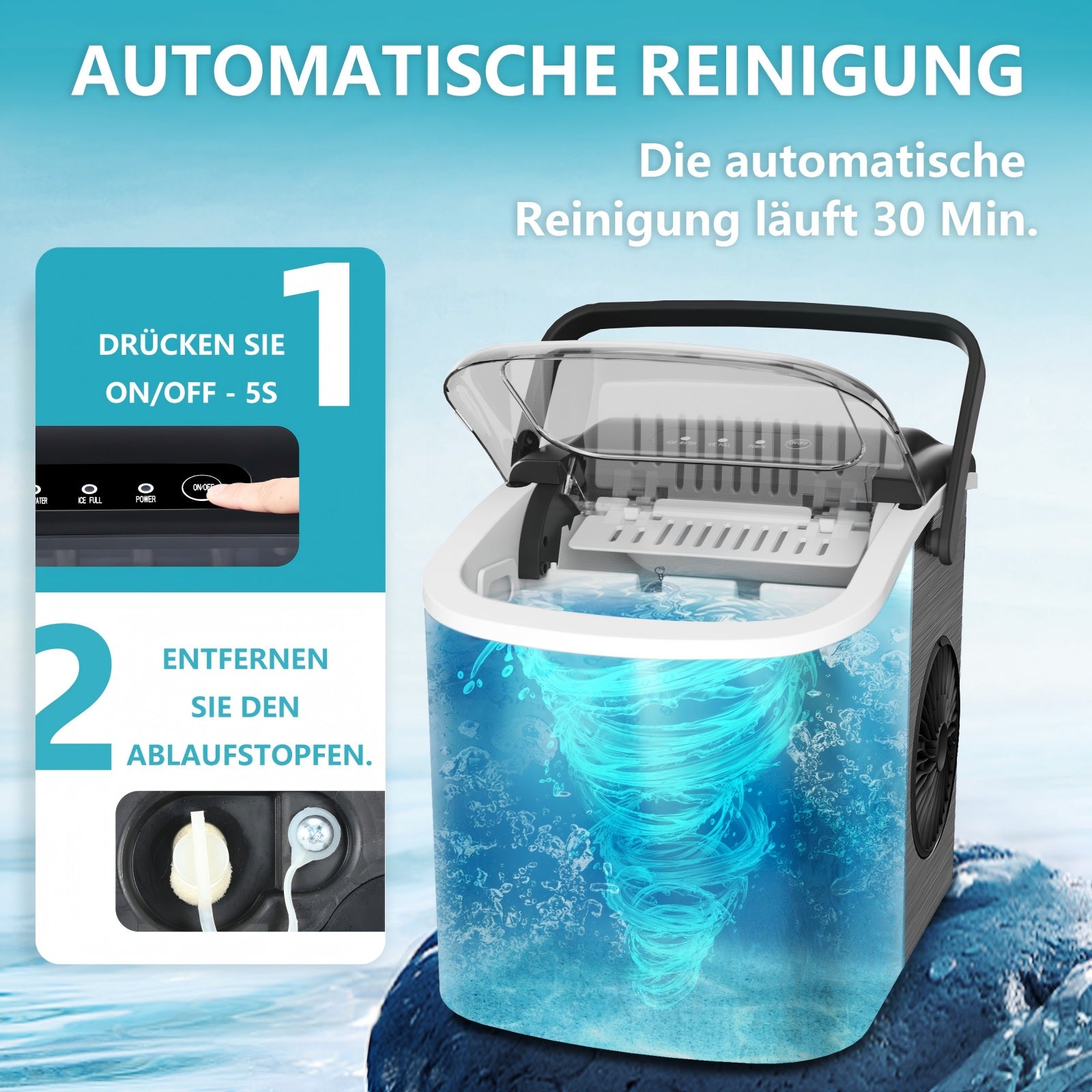 Euhomy Machine à glaçons compacte, 9 glaçons en 6 minutes, 12 kg/24 h