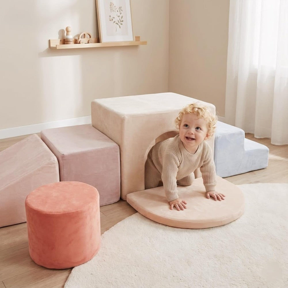 Blocs de construction en mousse pour enfants BanaSuper, blocs de construction XXL, certifiés EN71 et antidérapants, jouet Montessori pour enfants, coque lavable pour s'amuser à l'intérieur, coffret de jeu en mousse douce pour bébé, Bleu et Rose