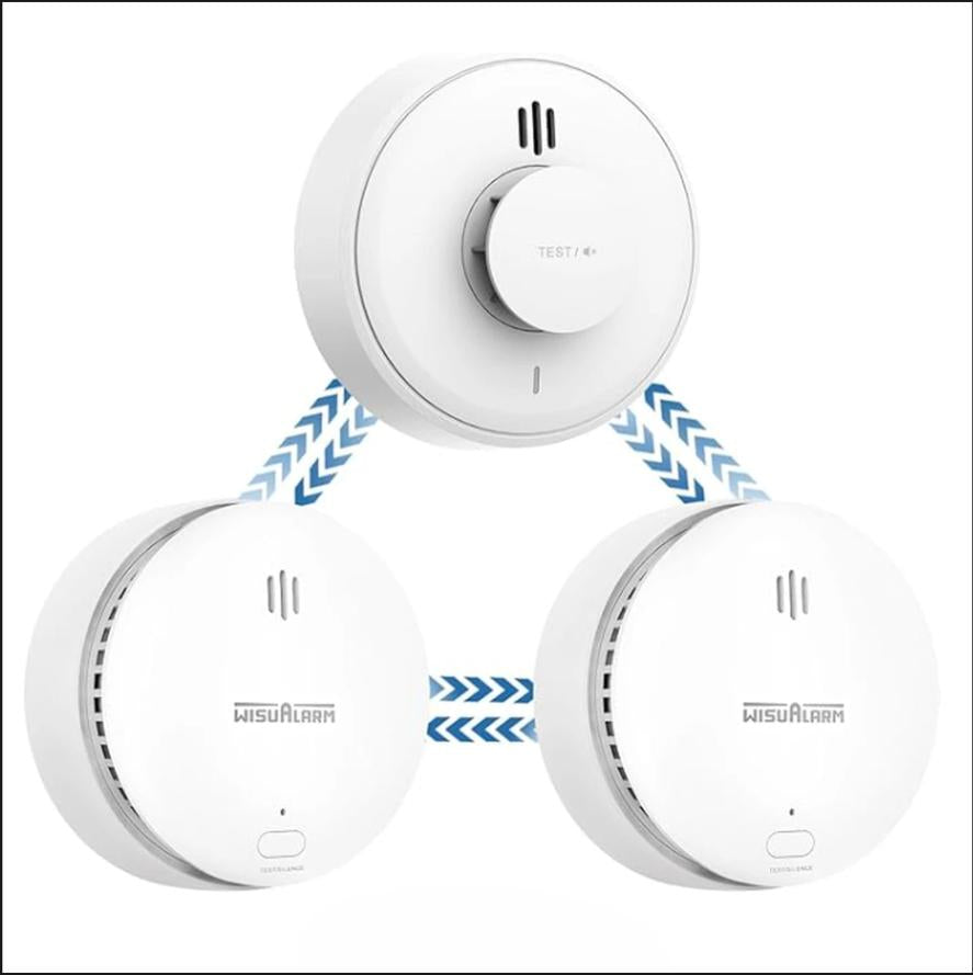 WISUALARM Détecteur de fumée, Pack Écosse détecteurs de fumée et de chaleur interconnectés, Préappairés, Durée de vie des piles 10 ans