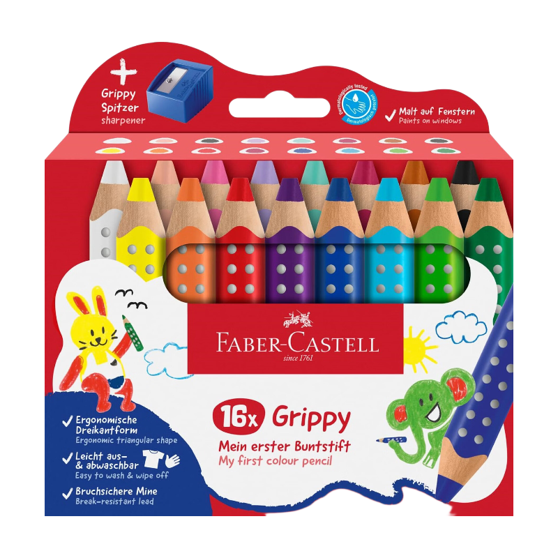 Faber-Castell Set de 16 crayons de couleur Grippy avec taille-crayon