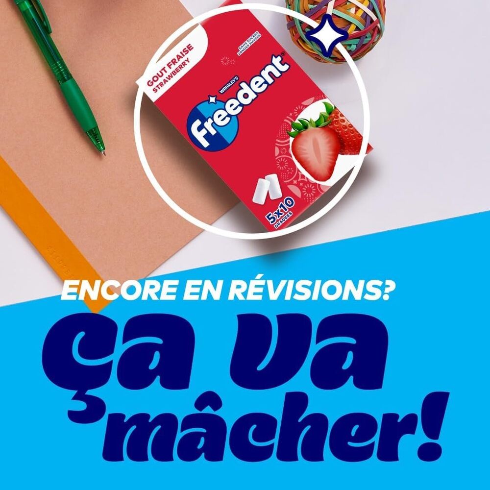 FREEDENT Chewing Gum à la fraise 5 paquets de 10 dragées - 70 g
