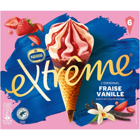 EXTRÊME Cônes glacés Fraise Vanille x6 426g