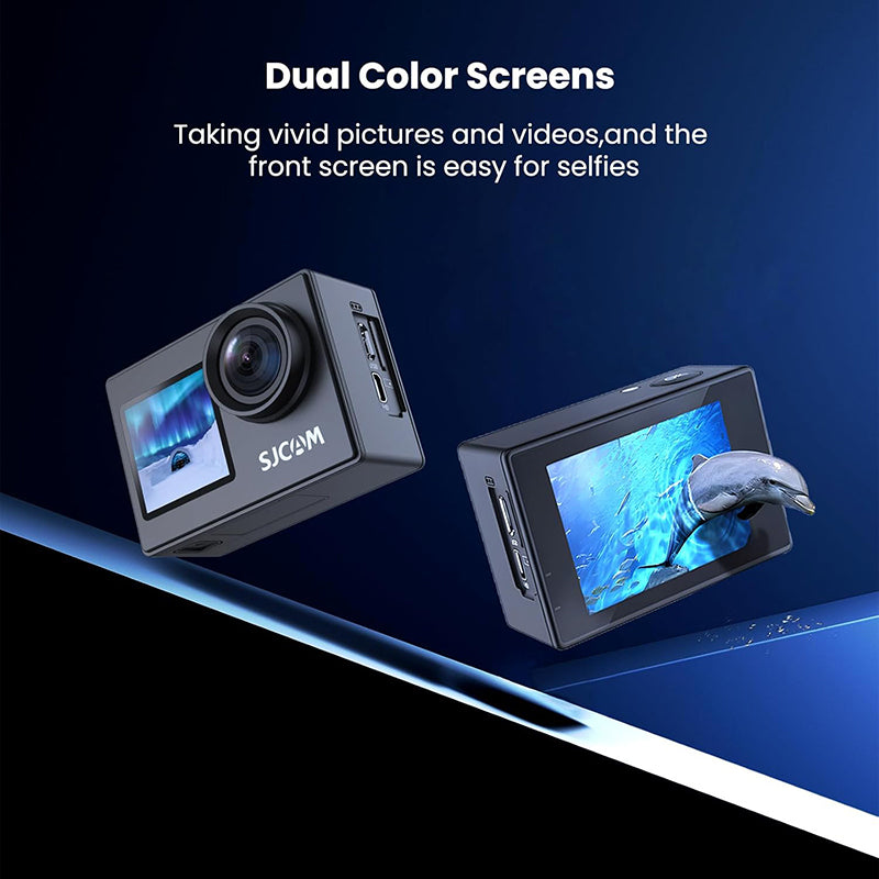 SJCAM SJ4000 Caméra d'action double écran 4K - Écran LCD 2,0 pouces et écran selfie 1,3 pouce - Grand angle 170° - Stabilisation EIS - Étanche 30 m - 80 min d'enregistrement - Photo 16 MP - 5,9 x 4,2 x 3 cm