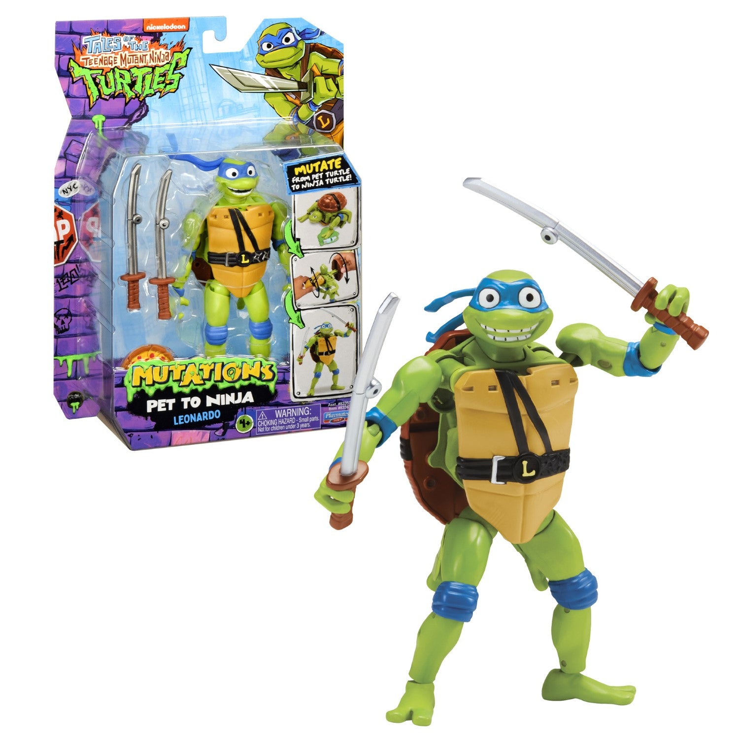 Tortues ninja Figurine de luxe 15 cm, Se transforme en tortue, Modèle Leonardo, Pour enfants dès 4 ans, TU8382