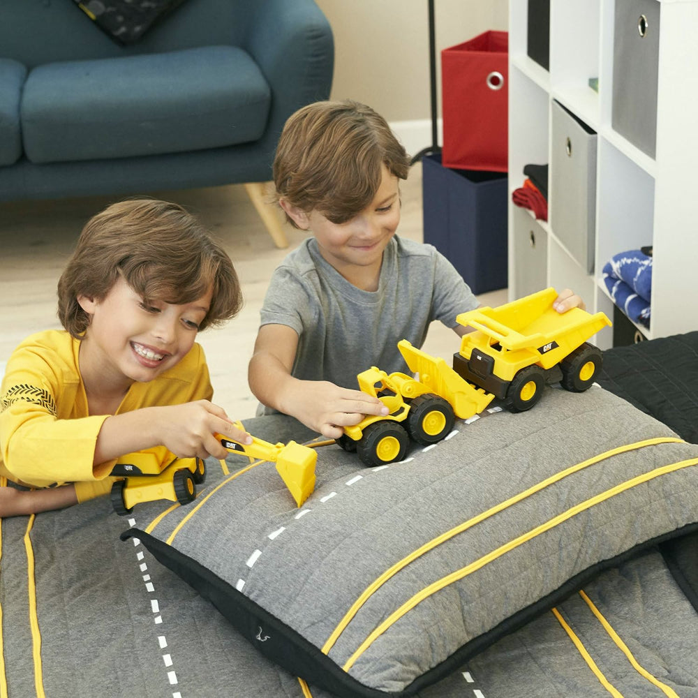 CatToysOfficial Ensemble de Véhicules de Construction - 18 cm Pack de 3 véhicules de chantier - Camion benne, Chargeur frontal et Tractopelle pour Enfants à Partir de 2 Ans