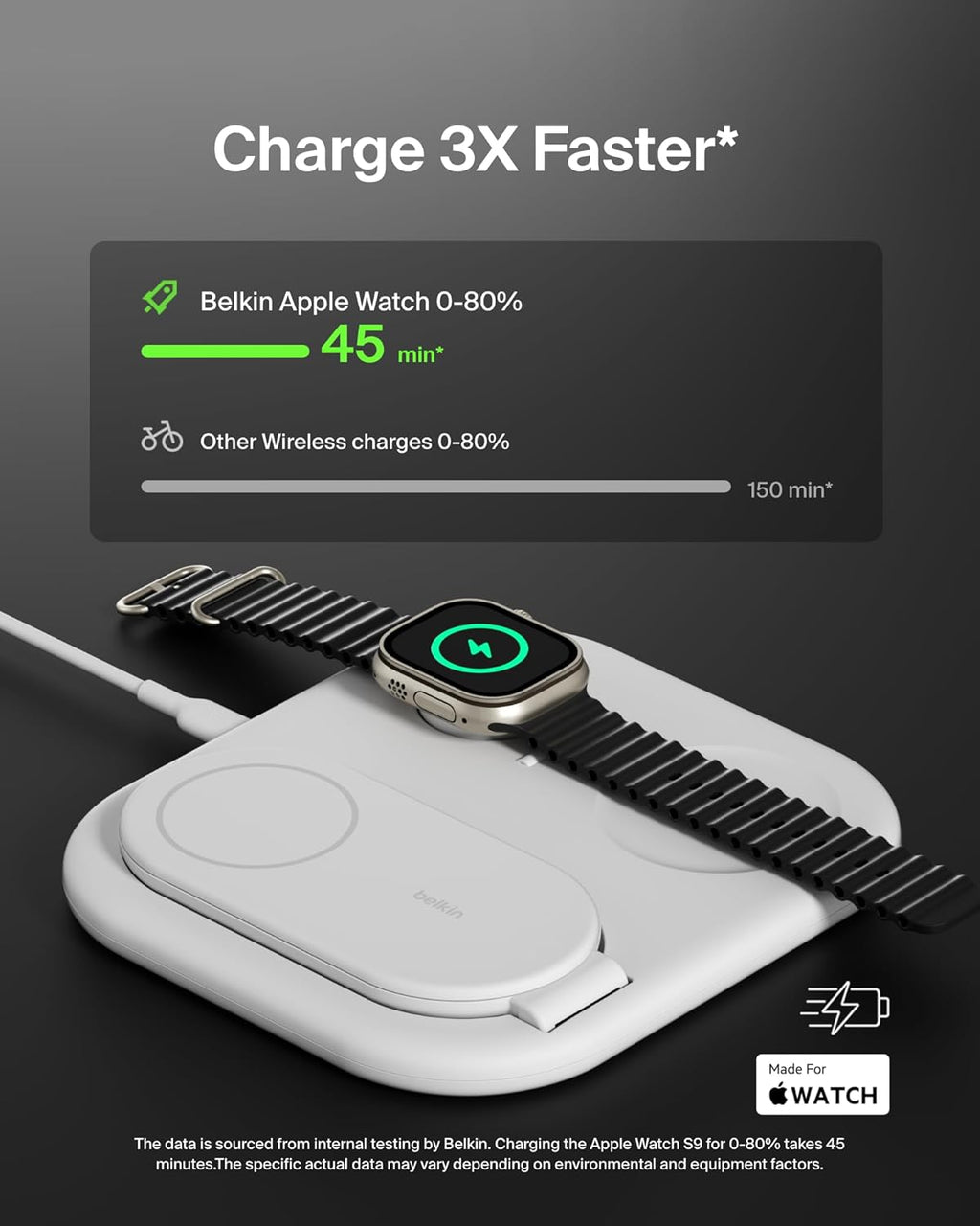 Belkin BOOST CHARGE Station de charge sans fil Qi2 3-en-1 15 W blanc