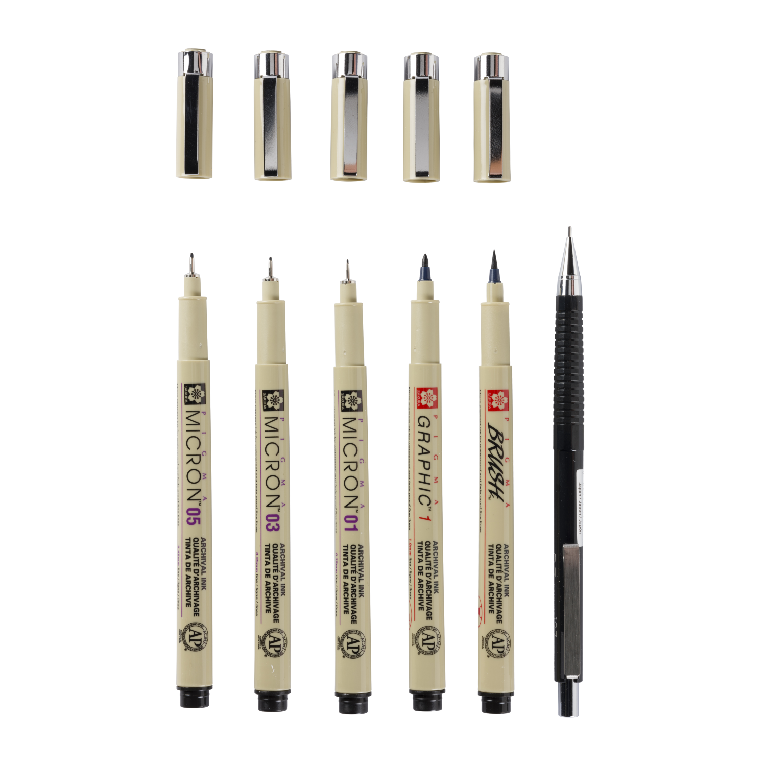 Set de stylos Sakura Pigma Micron Manga - 6 tailles - Noir