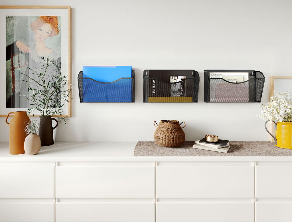 Senhoglb Porte-documents mural A4 en maille format paysage 1 poche, Noir, Soldes du Nouvel An, Meilleures idées cadeaux