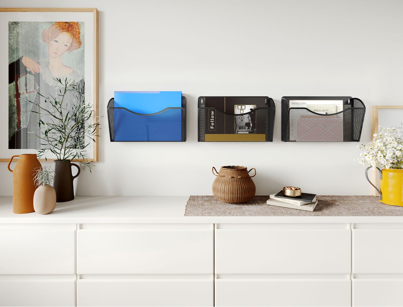 Senhoglb Porte-documents mural A4 en maille format paysage 1 poche, Noir, Soldes du Nouvel An, Meilleures idées cadeaux