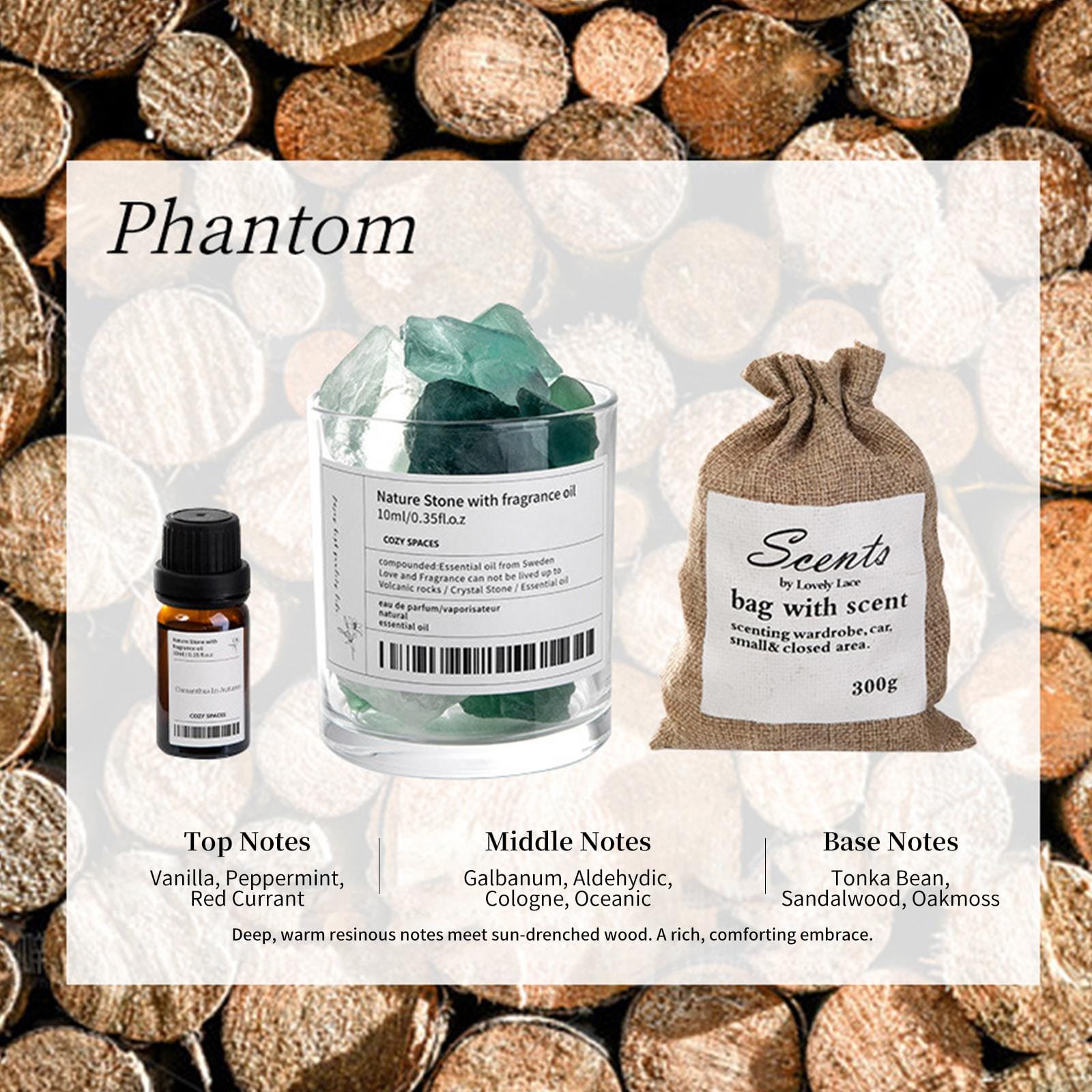 Zooly Coffret cadeau avec diffuseur de parfum en cristal vert, Enchanted Wood Phantom - 380 g