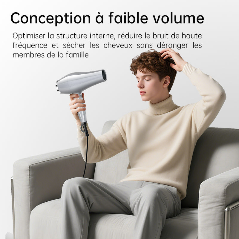 CONFU 8955 Sèche-cheveux haute vitesse 21 000 tr/min, réglage du mode à 7 vitesses, puissance 2 300 W - Argent