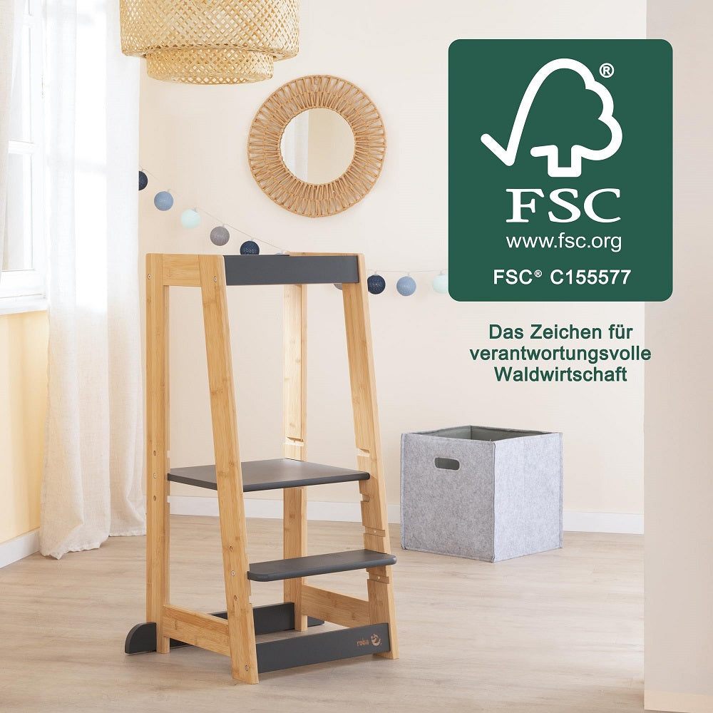 roba Tour d'apprentissage en bois bicolore (Anthracite & bambou / certifié FSC)