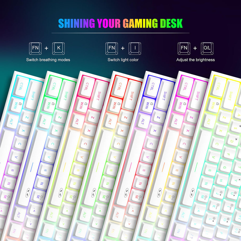 MageGee TS91 clavier de jeu filaire 60 %, disposition QWERTY US, rétroéclairage RGB, 61 touches, ultra-compact, ergonomique, étanche, à résonance mécanique, pour PC, Mac, PS4, Xbox One, gamer (Blanc)