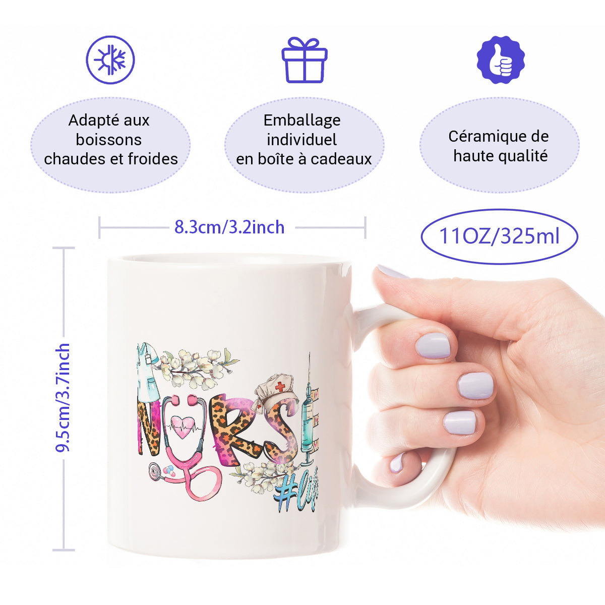 Alphynix Mug blanc 1 pièce 11 oz avec motif créatif "INFIRMIÈRE #vie" avec stéthoscope et pansements adhésifs, cadeau idéal pour la Journée des infirmières, cadeau de Saint-Valentin