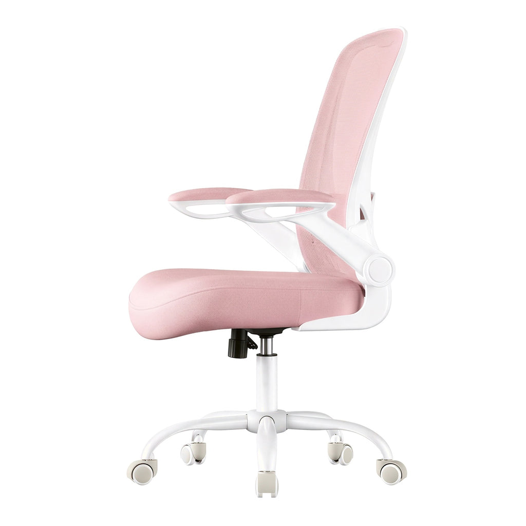 JOYFURNOS Chaise de bureau ergonomique blanc nuage en maille – Accoudoirs relevables, épais coussin en mousse, inclinaison 90–105°, hauteur réglable 103–110 cm