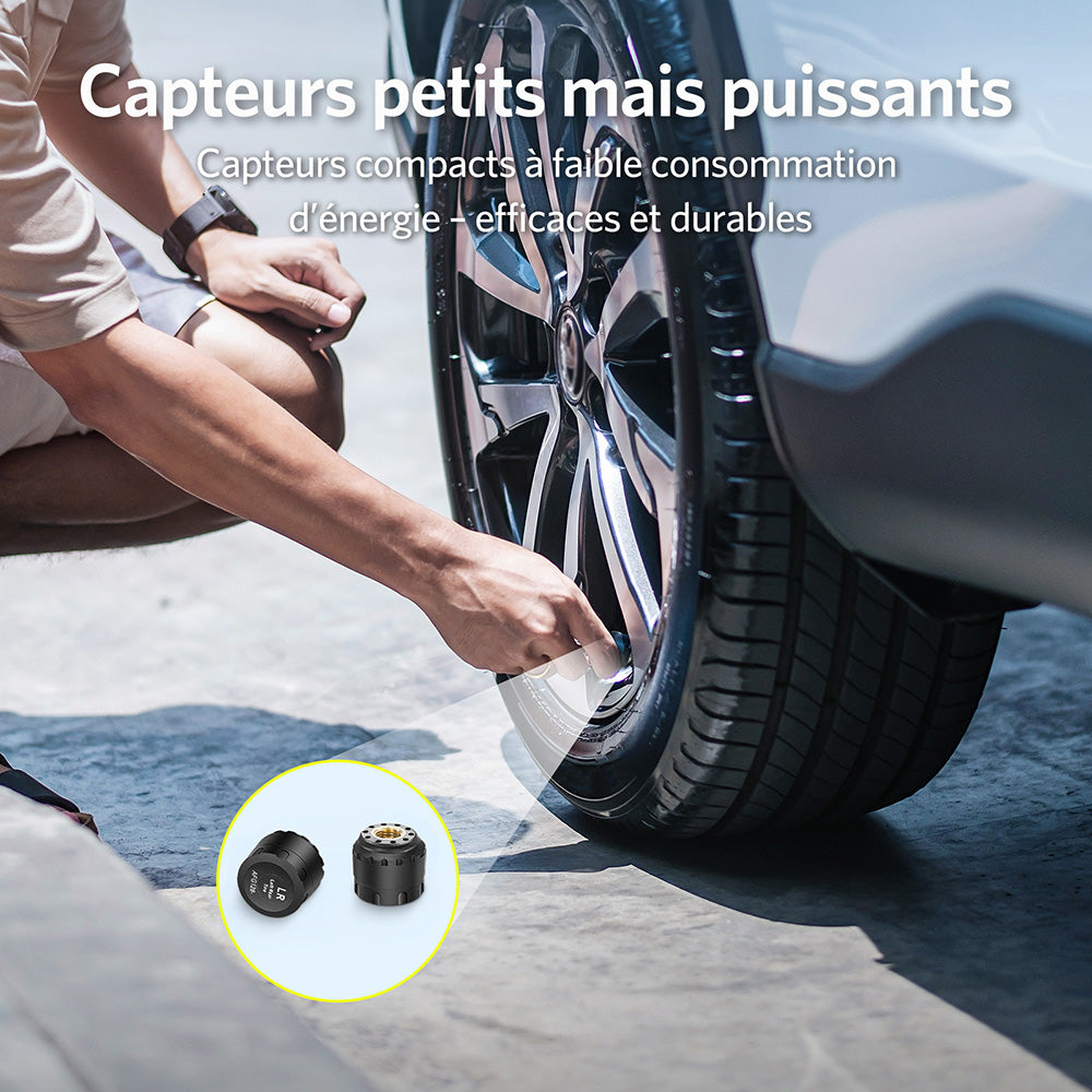 Tymate Système de surveillance de la pression des pneus pour camping-car, moniteur de pression des pneus à recharge solaire, équipé de 6 capteurs, 6 modes d’alarme, répéteur