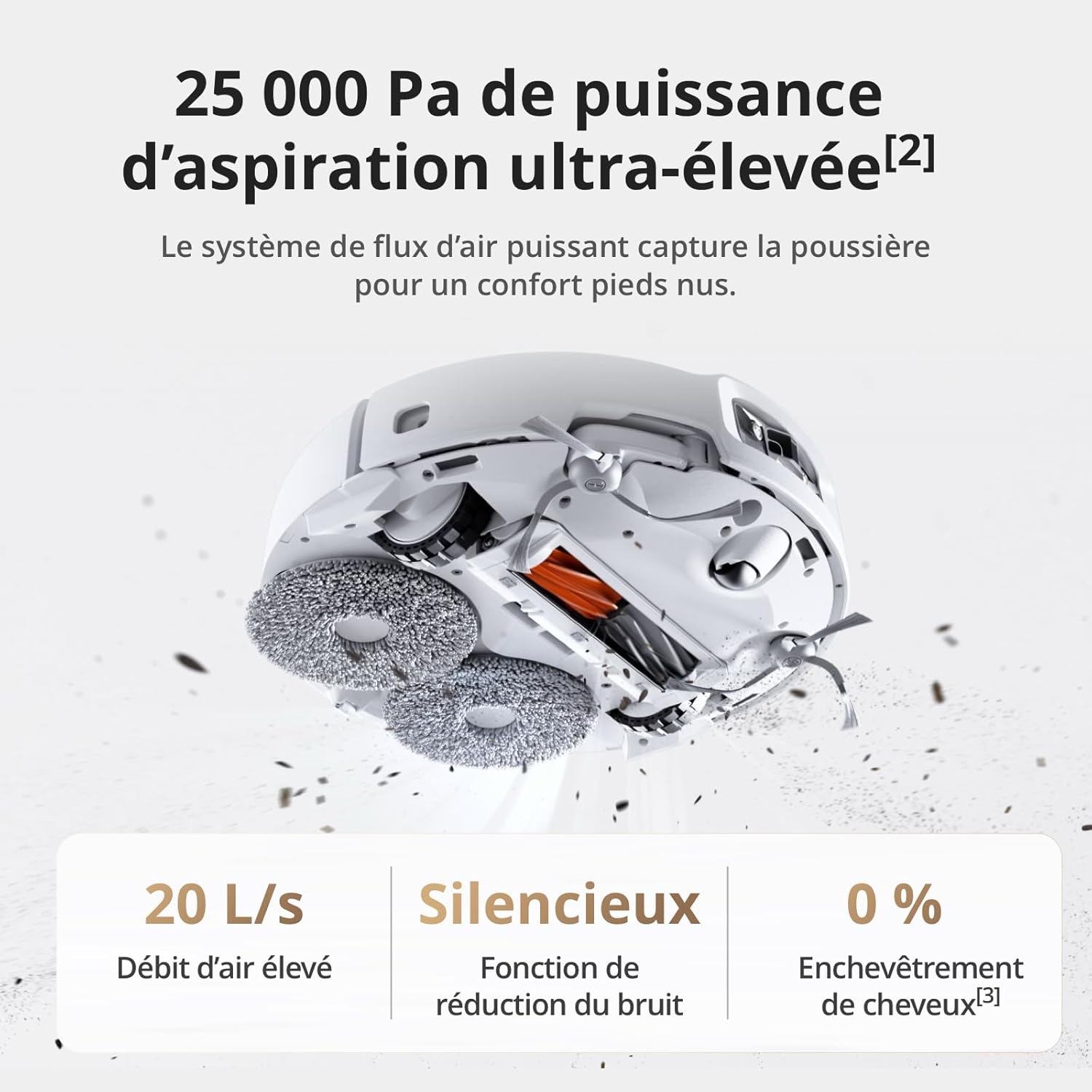DJI ROMO S Aspirateur Robot Laveur avec Aspiration de 25 000 Pa, Détection de Niveau Drone, Deux Bras Robotiques, Fonctionnement sans Entretien de 200 Jours