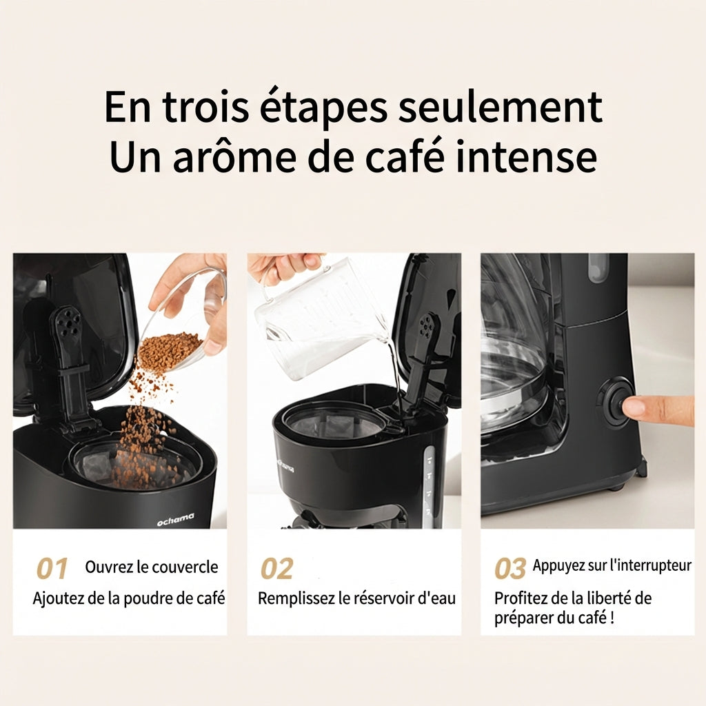 ochama Cafetière À Filtre, 600W Cafetière Américaine Domestique, Réservoir D’eau Grande Capacité 750Ml, Fonction Maintien Au Chaud 30 Min