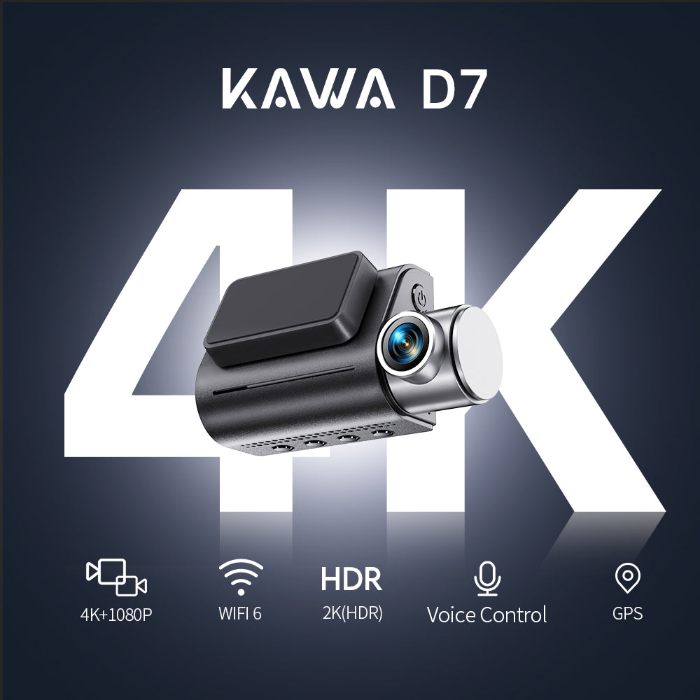 KAWA Dashcam 4K avant et arrière, commande vocale, carte SD 64 Go offerte, double dashcam Wi-Fi 6 pour voiture, GPS intégré, écran 2 pouces, HDR 2K, moteur NightEagle