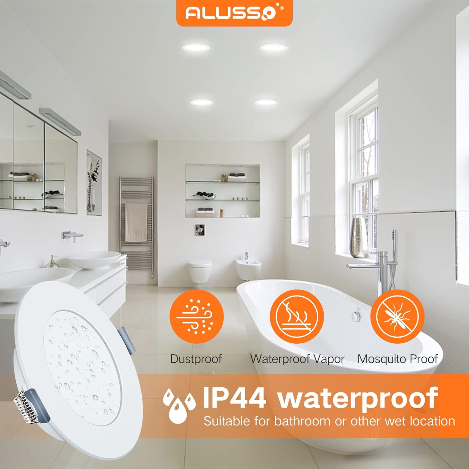 Spots encastrables LED, 230 V, 9 W, IP44, blanc chaud 3000 K, lot de 6