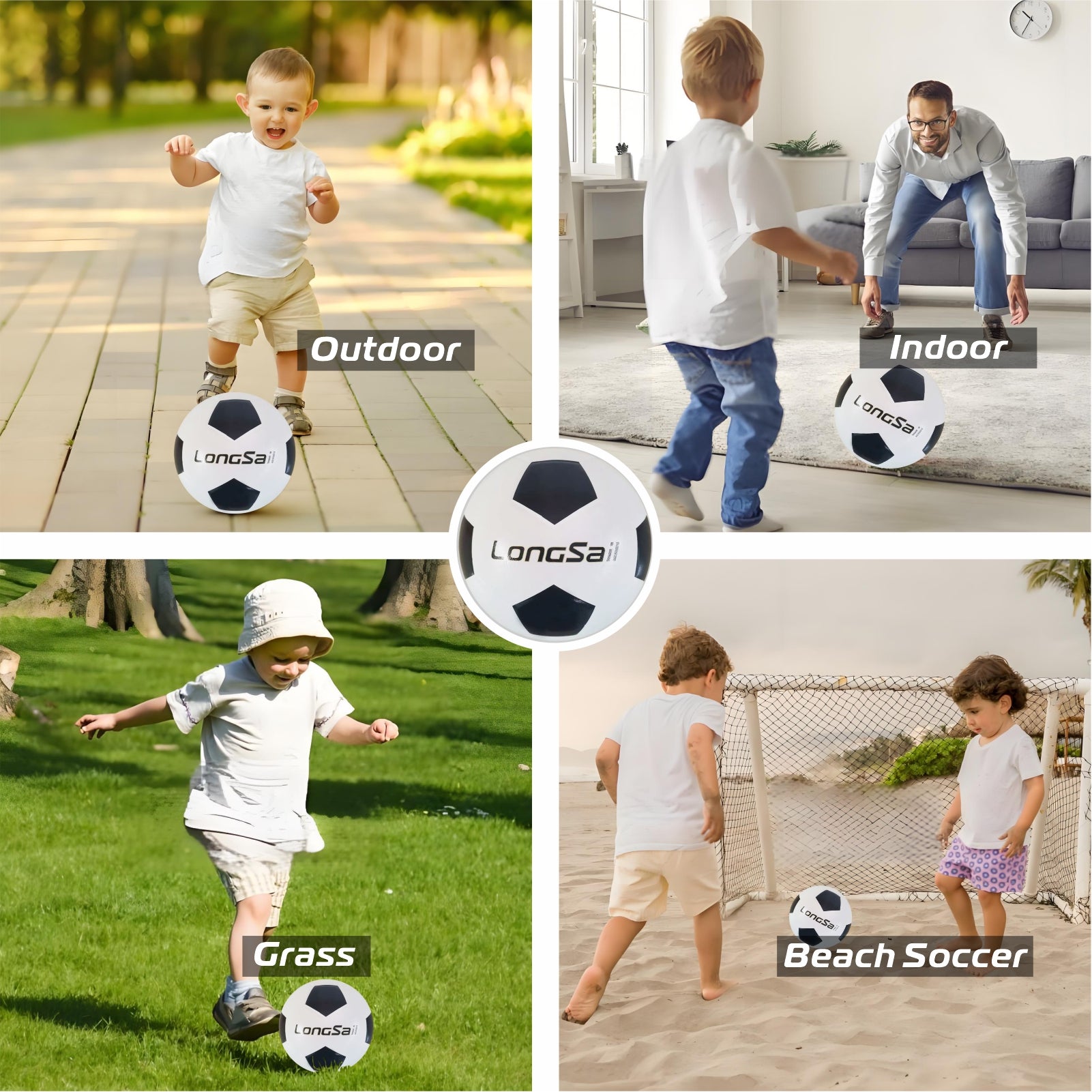 LONGSAIL Ballon de football en caoutchouc haute qualité blanc - Taille 3