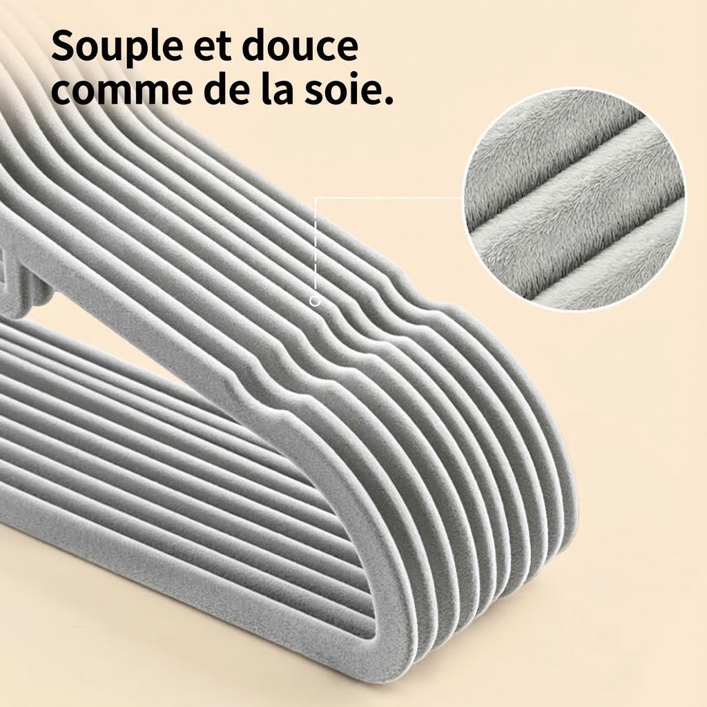 ochama×J.ZAO Cintres en velours antidérapants, sans traces, usage domestique, lot de 20 - Gris