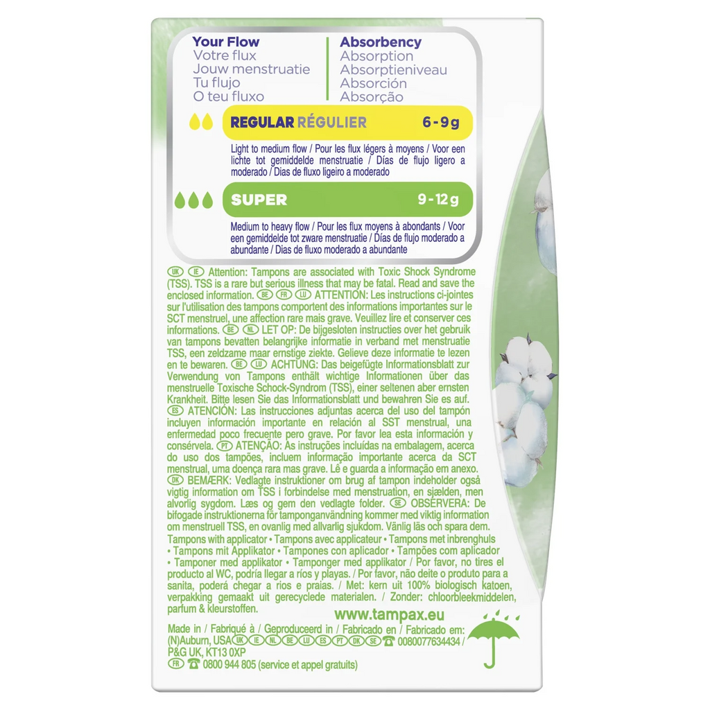 TAMPAX Cotton Protection, tampons réguliers avec applicateur-14 unités