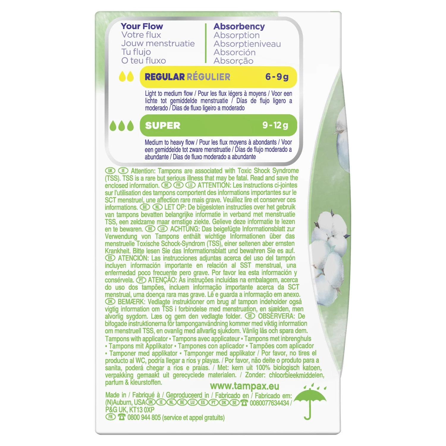 TAMPAX Cotton Protection, tampons réguliers avec applicateur-14 unités