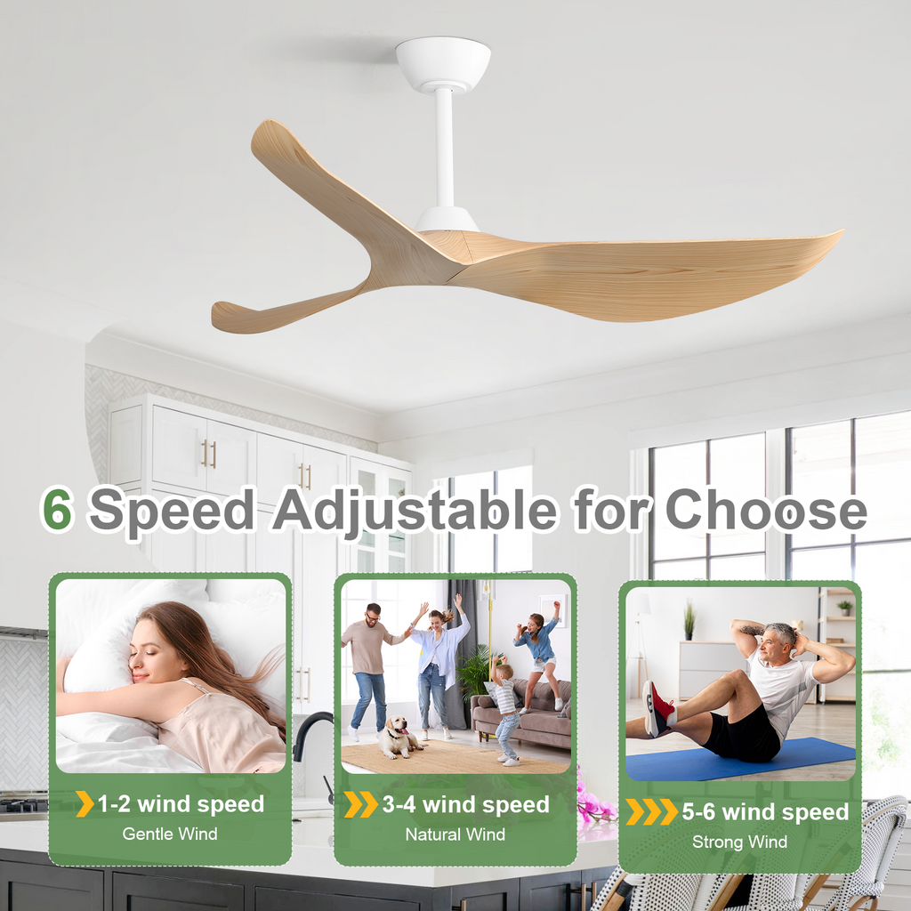 Sofucor 38k009 38 pouces Ventilateur de plafond à tige blanche sans lumière avec pales en ABS naturel