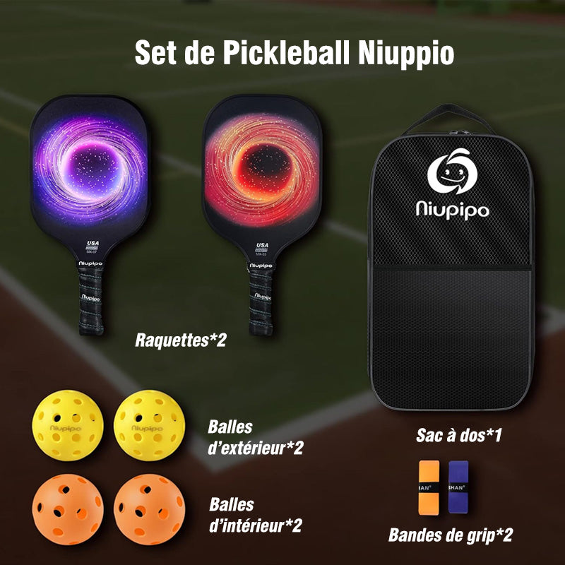 NIUPIPO Lot de 2 raquettes de pickleball en fibre de verre, noyau en nid d’abeille en polypropylène, certifié USAPA, conception légère, prise en main confortable