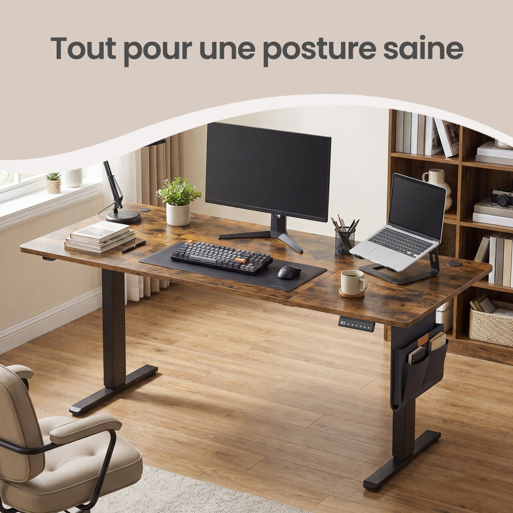 JOYFURNOS Bureau électrique réglable en hauteur 180 x 80 cm, Réglage continu, Fonction mémoire 4 hauteurs, Marron vintage