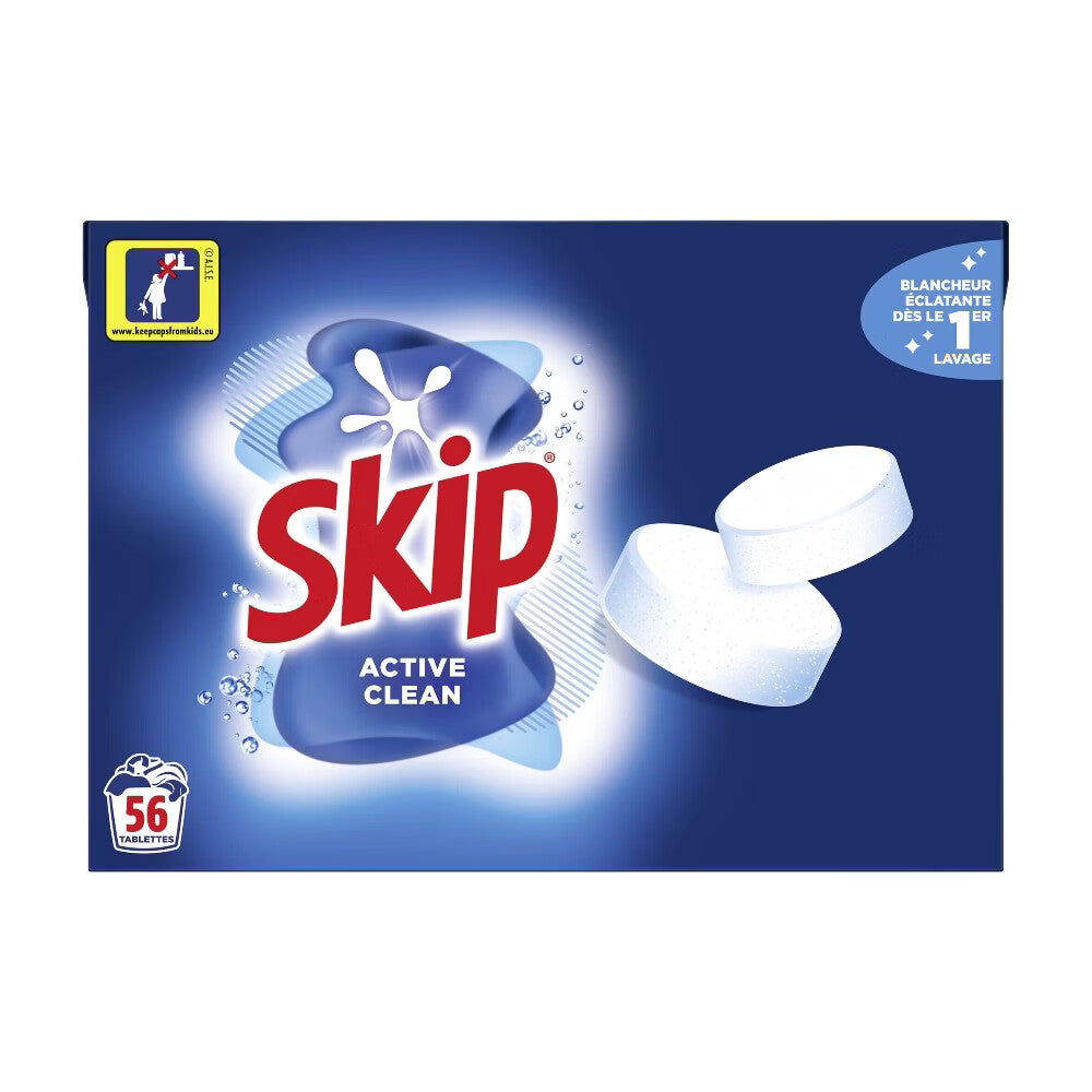 SKIP Active Clean Tablettes de lessive aux agents blanchissants oxygénés 56 tablettes