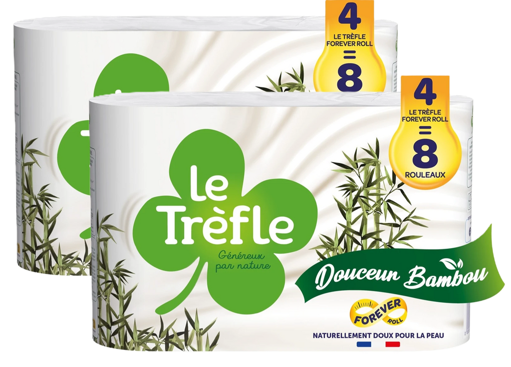 LE TREFLE Papier toilette Douceur de Bambou maxi rouleaux 8 rouleaux (2 x 4)