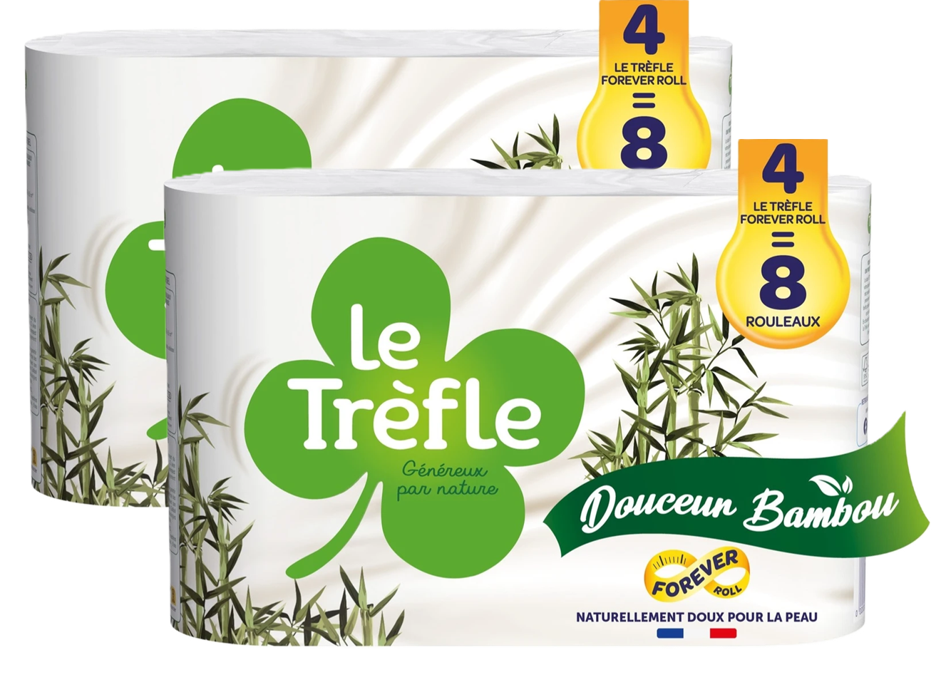 LE TREFLE Papier toilette Douceur de Bambou maxi rouleaux 8 rouleaux (2 x 4)