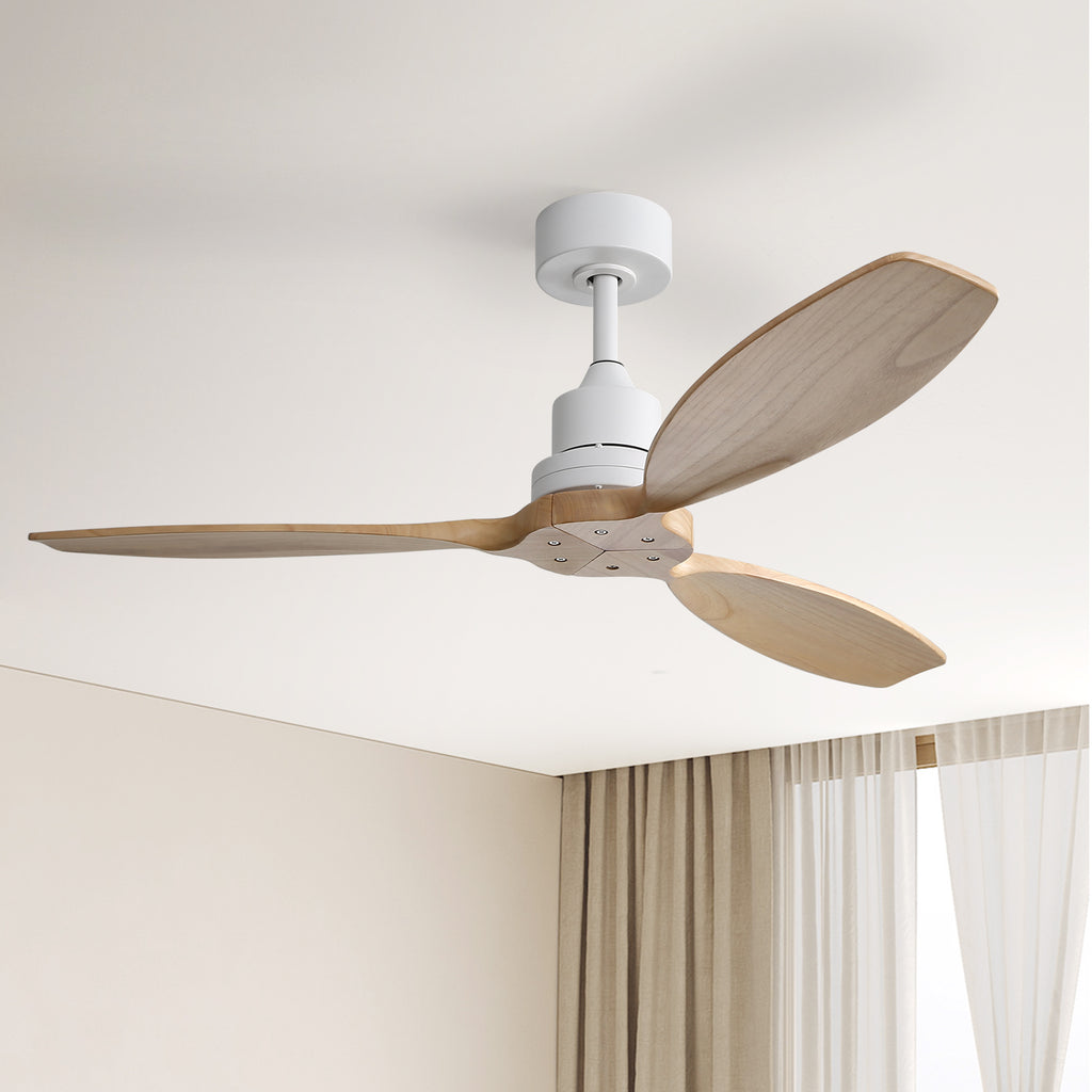 Sofucor 52K076 52 pouces Ventilateur de plafond à tige blanche sans lumière avec pales en bois