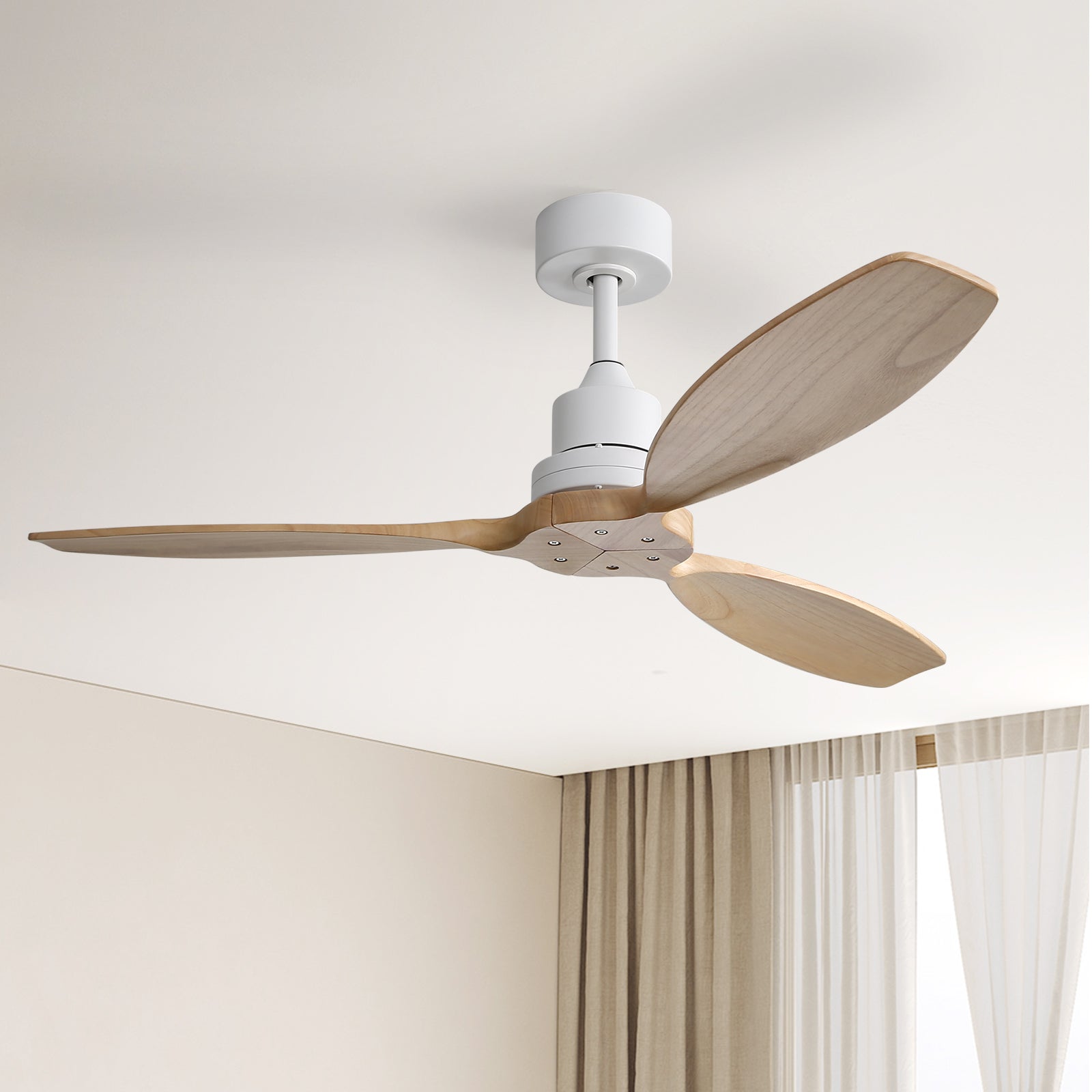 Sofucor 52K076 52 pouces Ventilateur de plafond à tige blanche sans lumière avec pales en bois