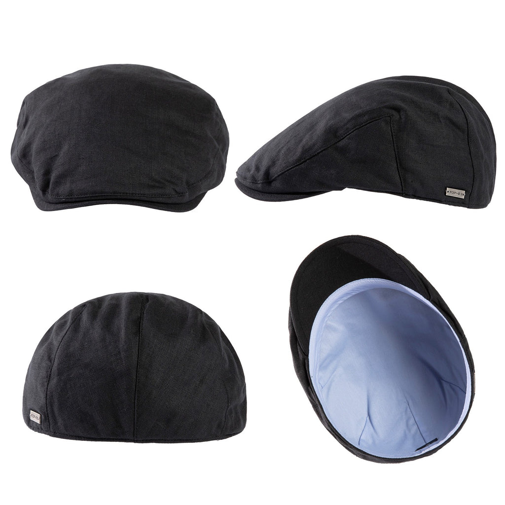 TOP-EX Casquette gavroche en lin 100 % pour homme, intérieur en coton, taille M/L - Noir