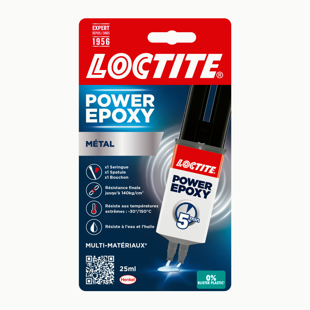 LOCTITE Colle Epoxy spécial Métal 5 min (Seringue 25ml) résine bi-composante, colle forte et rapide pour métaux et autres matériaux, ultra résistante, couleur métal