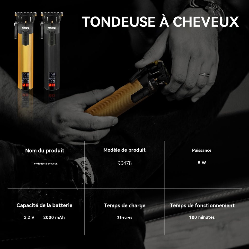 DPS Tondeuse professionnelle pour hommes, modèle 90478, tondeuse électrique sans fil avec écran numérique, moteur puissant de 5 W, batterie 2000 mAh (autonomie 180 min, recharge en 3 h)
