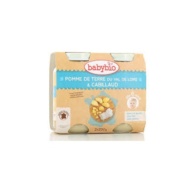 BABYBIO Plat bébé dès 6 mois - Pomme de terre Tomate Cabillaud sauvage Babynat - 2X200G