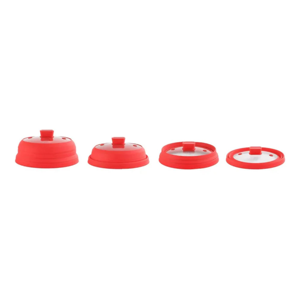 M&Co Couvercle pliable pour micro-ondes 27 cm, Écran anti-éclaboussures et couvercle de service, Silicone et verre résistants à la chaleur, Résiste jusqu’à 200 °C, Rangement gain de place, Rouge