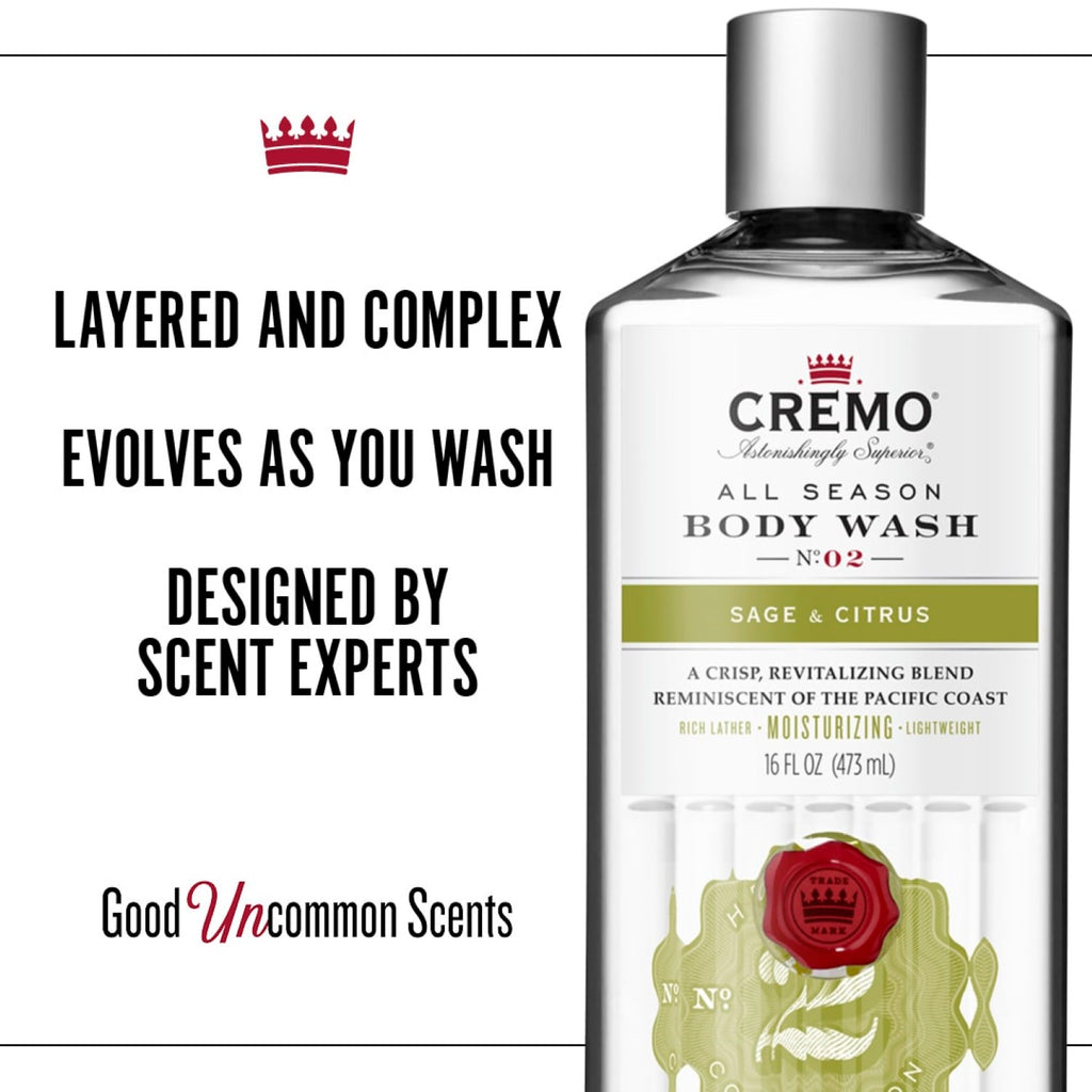CREMO Sauge et Agrumes - Gel Douche - Hydratant & Revitalisant - 473 ml