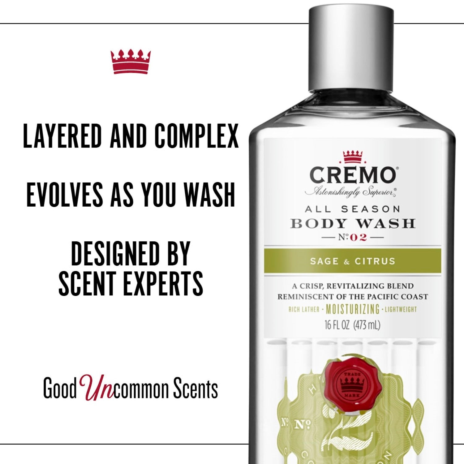 CREMO Sauge et Agrumes - Gel Douche - Hydratant & Revitalisant - 473 ml