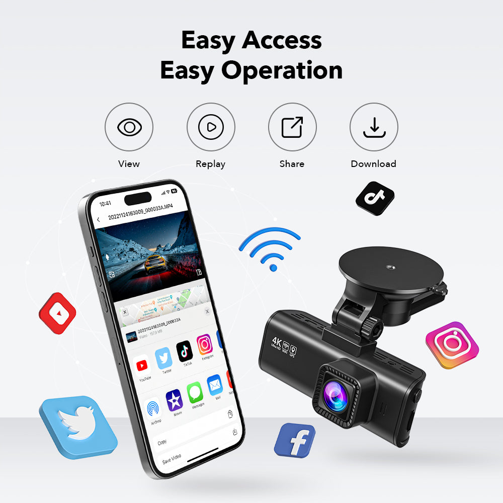 REDTIGER Dashcam pour Voitures, Dashcam Caméra de Voiture 4K Full HD, Dashcam Écran IPS 3,16”, Dashcam Wi-Fi GPS Intégré, Vision Nocturne, Enregistrement en Boucle, Véhicule