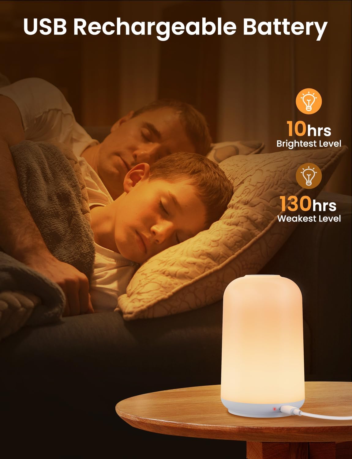 LIFX Veilleuse LED rechargeable avec 12 SMD LED, blanc chaud + 7 couleurs RGB, dimmable en continu, 1 W, 5 V–1 A, ABS + métal, pour chambre et chambre d'enfant