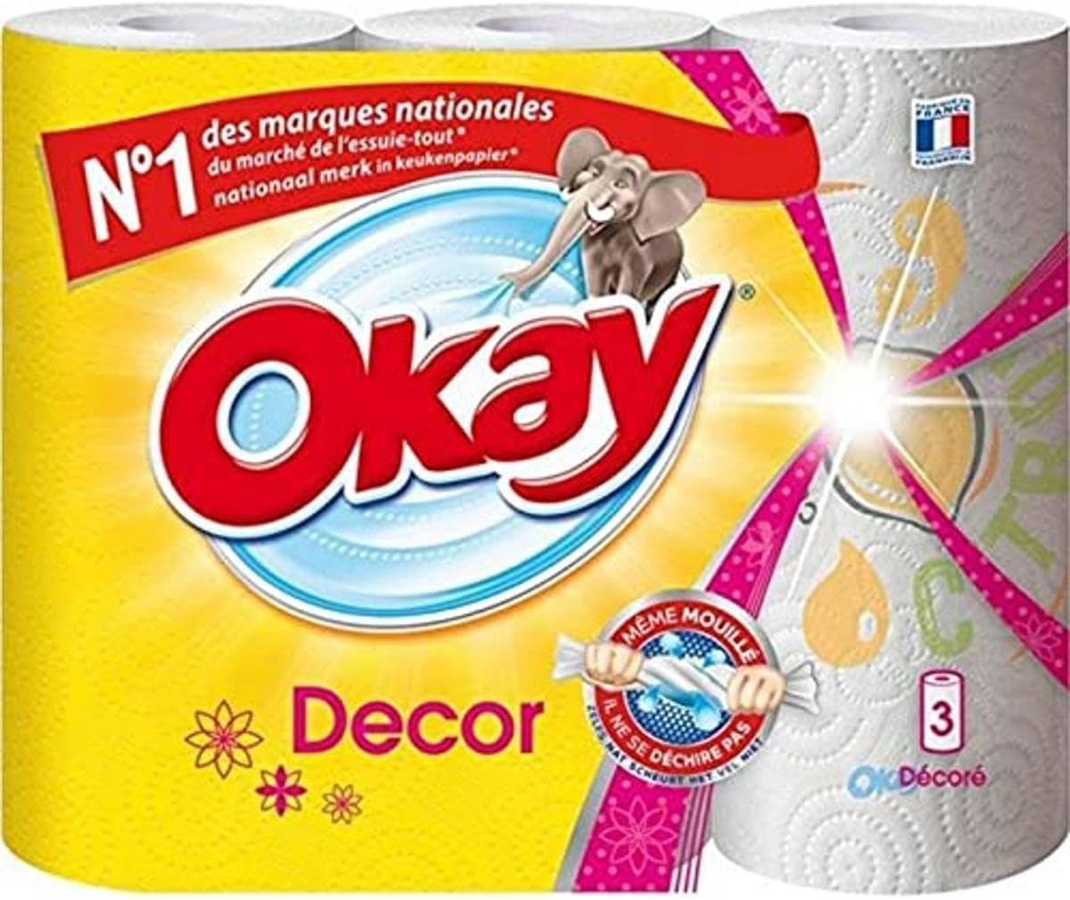 OKAY Essuie-tout Décoré, 60 % Plus Absorbant, 3 Rouleaux