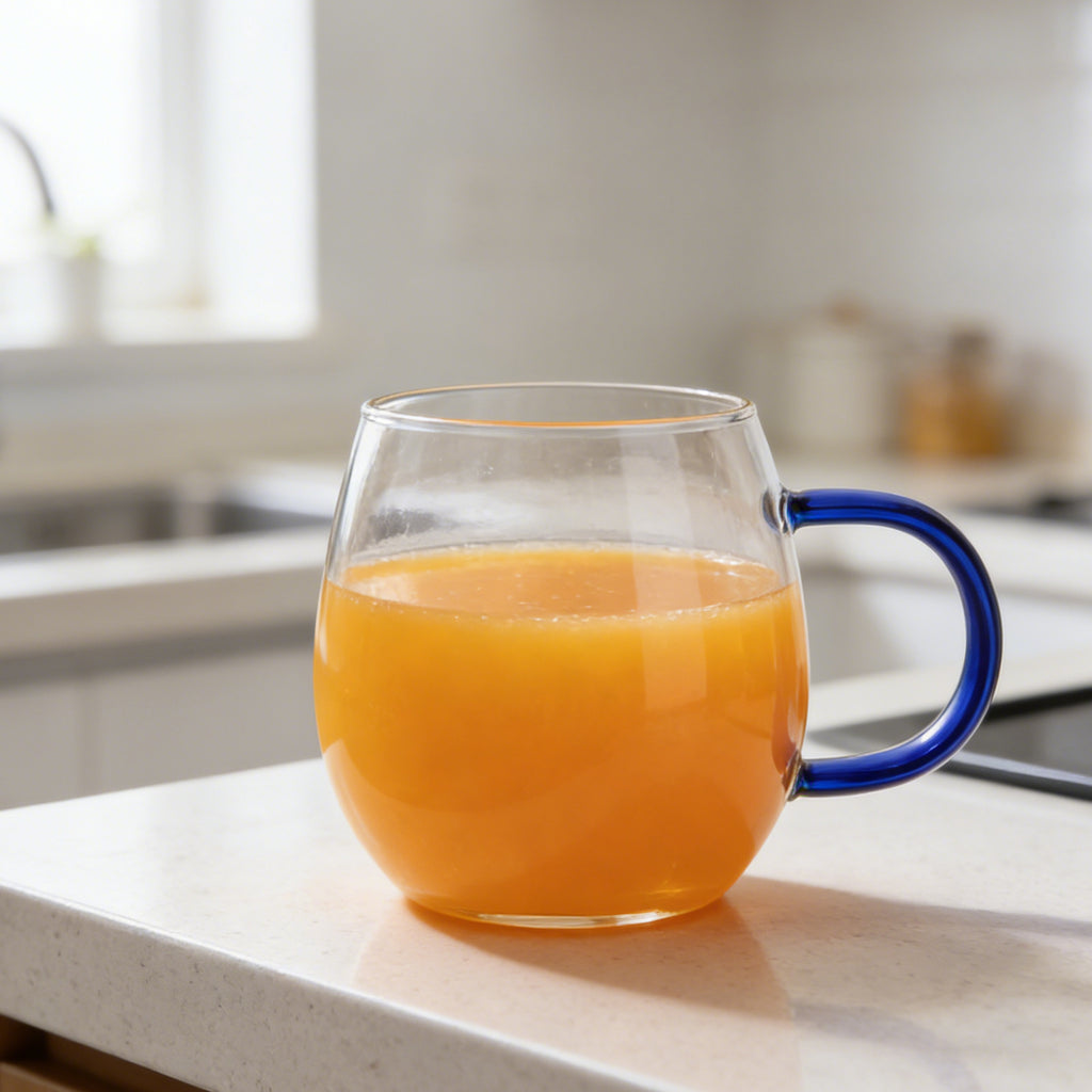 Ju7cer Tasse en verre à anse bleue, Verre à thé, Verre à boire, Verre à café, 300 ml, 1 pièce