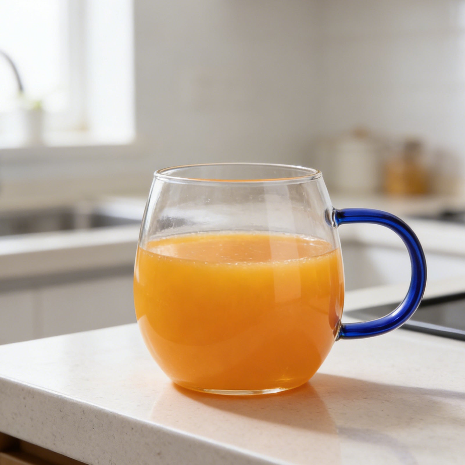Ju7cer Tasse en verre à anse bleue, Verre à thé, Verre à boire, Verre à café, 300 ml, 1 pièce