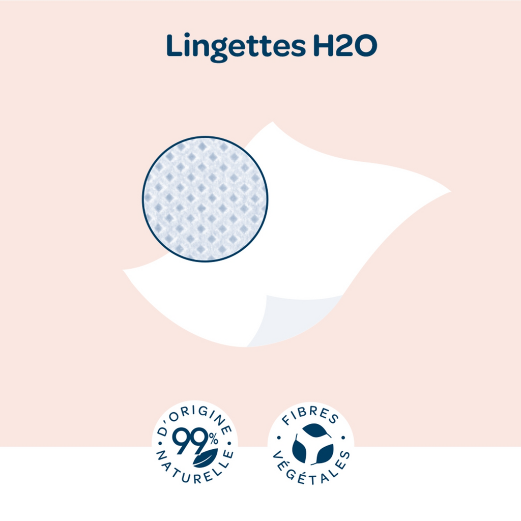 BIOLANE H2O Lingettes nettoyantes pour le corps et le change des bébés, peaux sensibles, 72 lingettes