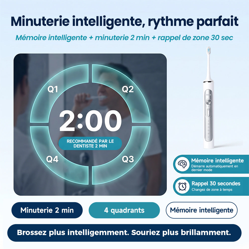BAIR CARE G201 Brosse à dents électrique sonique - autonomie de 180 jours, rechargeable, 5 modes et 3 intensités, minuteur intelligent 2 min, étanche IPX7, inclut un étui de voyage haut de gamme